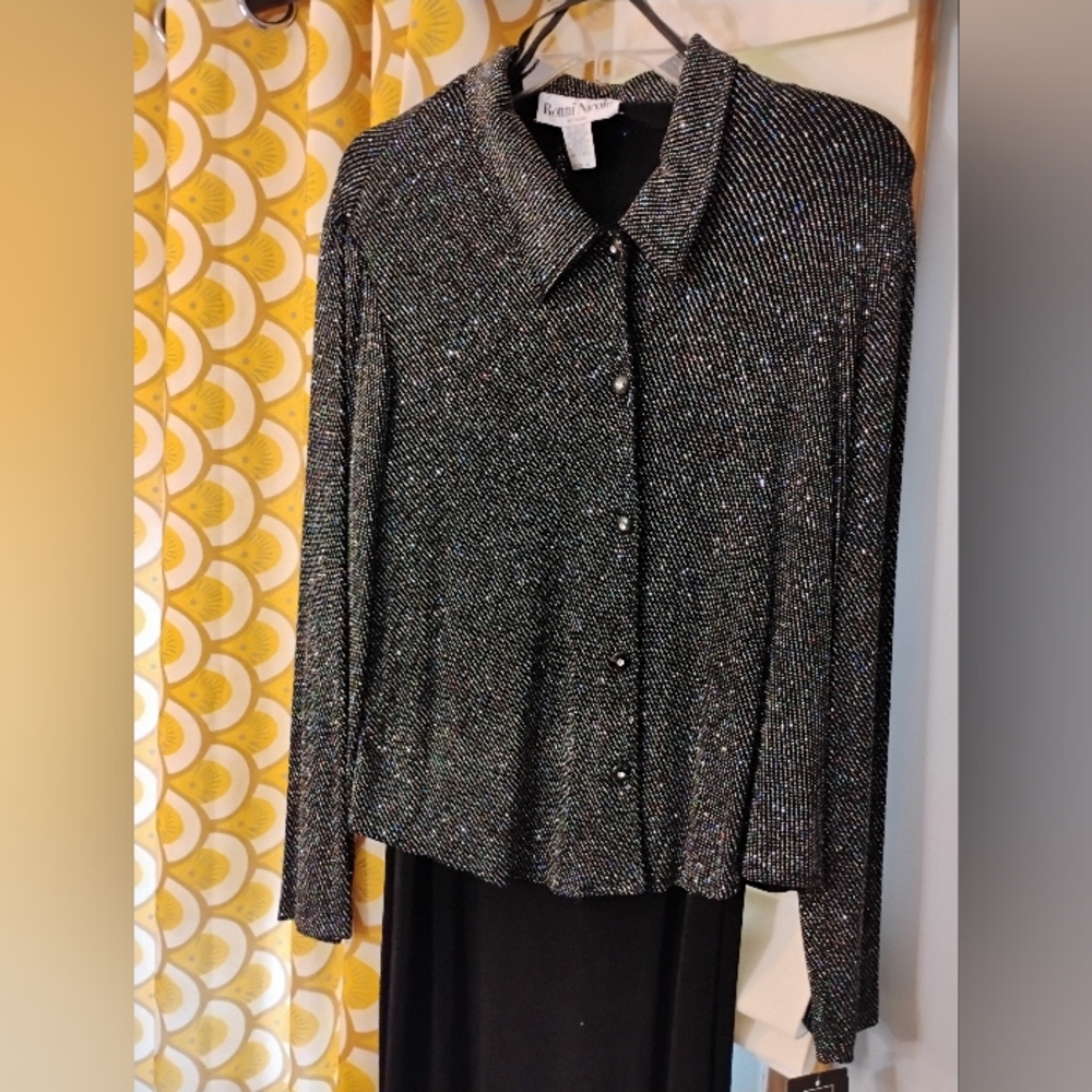 Ronni Nicole by Ouida Dress Sparkle Jacket 2 Piece Black Comfy Stretch Size‎ 16